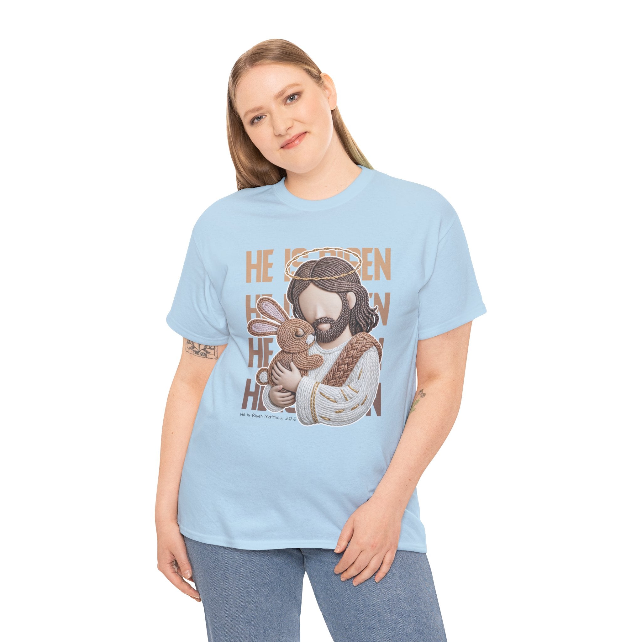 He Is Risen Matthew 28:6 Jesus With Lamb Unisex Cotton T-Shirt