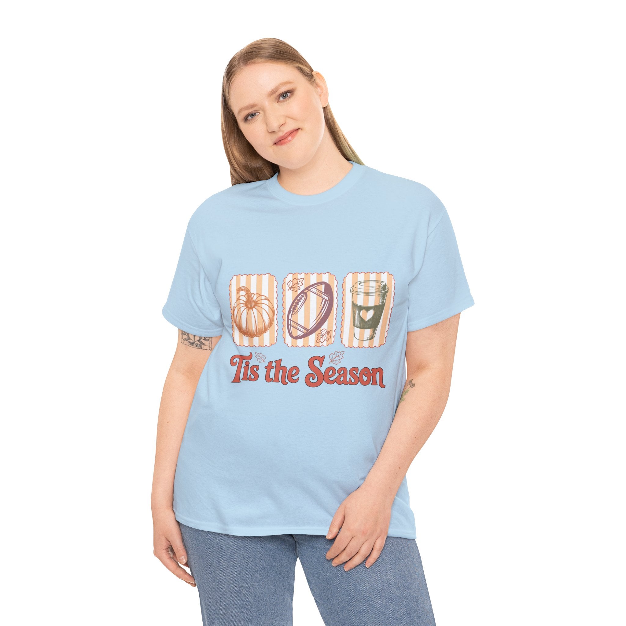 Tis the Season Pumpkin, Football & Coffee Fall Unisex Cotton T-Shirt