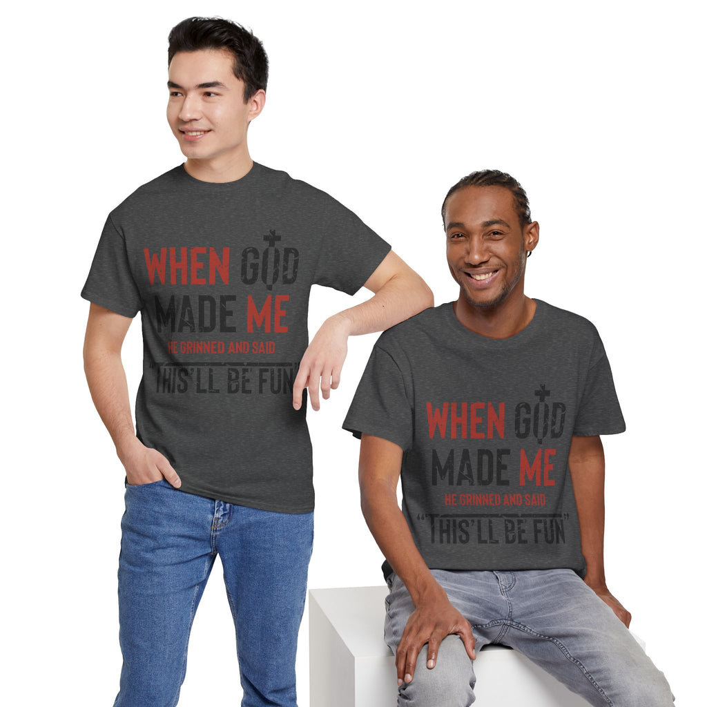 Humorous Grunge Quote Tee — "When He Saw Me, He Grinned and Said"Unisec Cotton Tee
