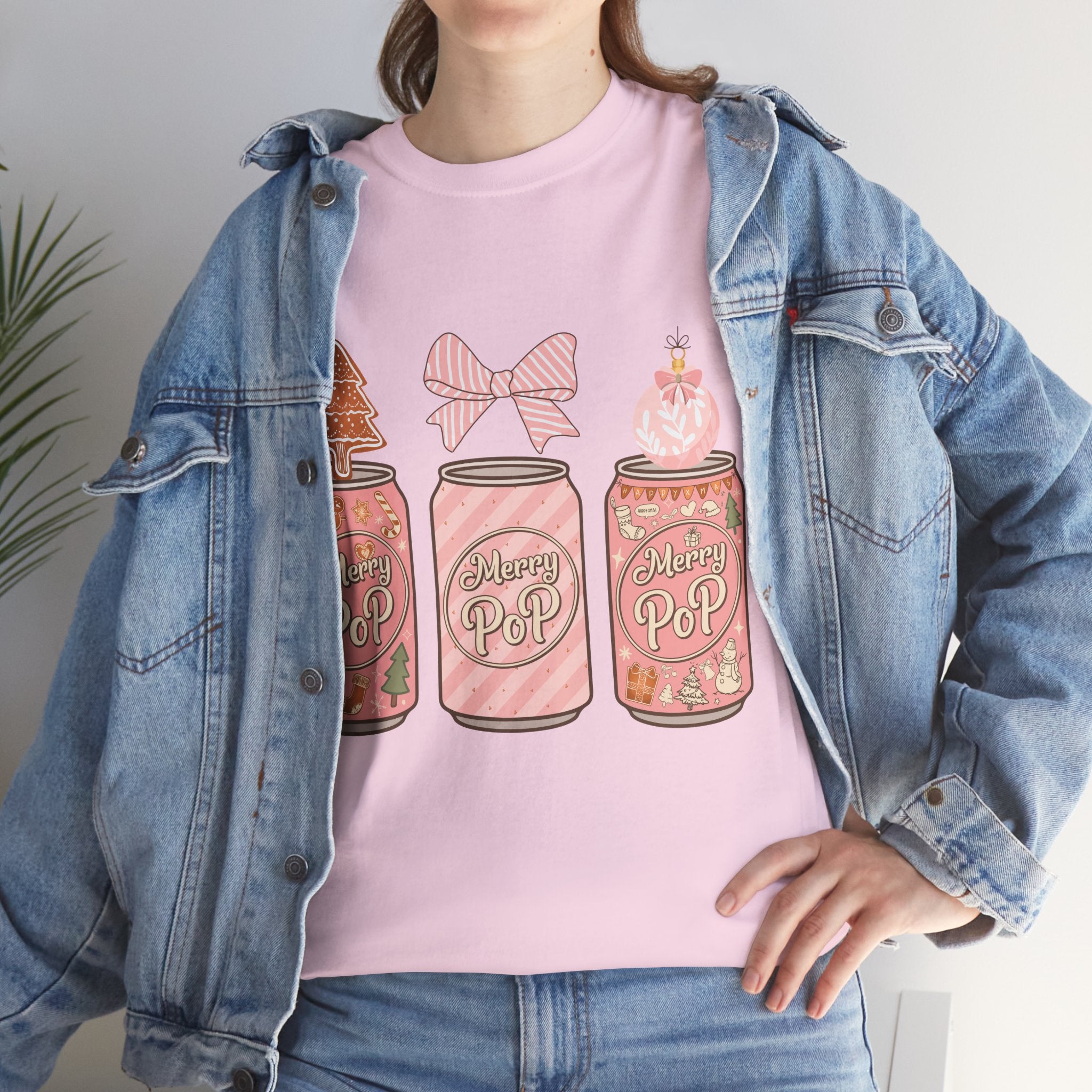 Merry Pop Christmas Soda Can Tee — Pastel Holiday Graphic Unisex Cotton T-Shirt