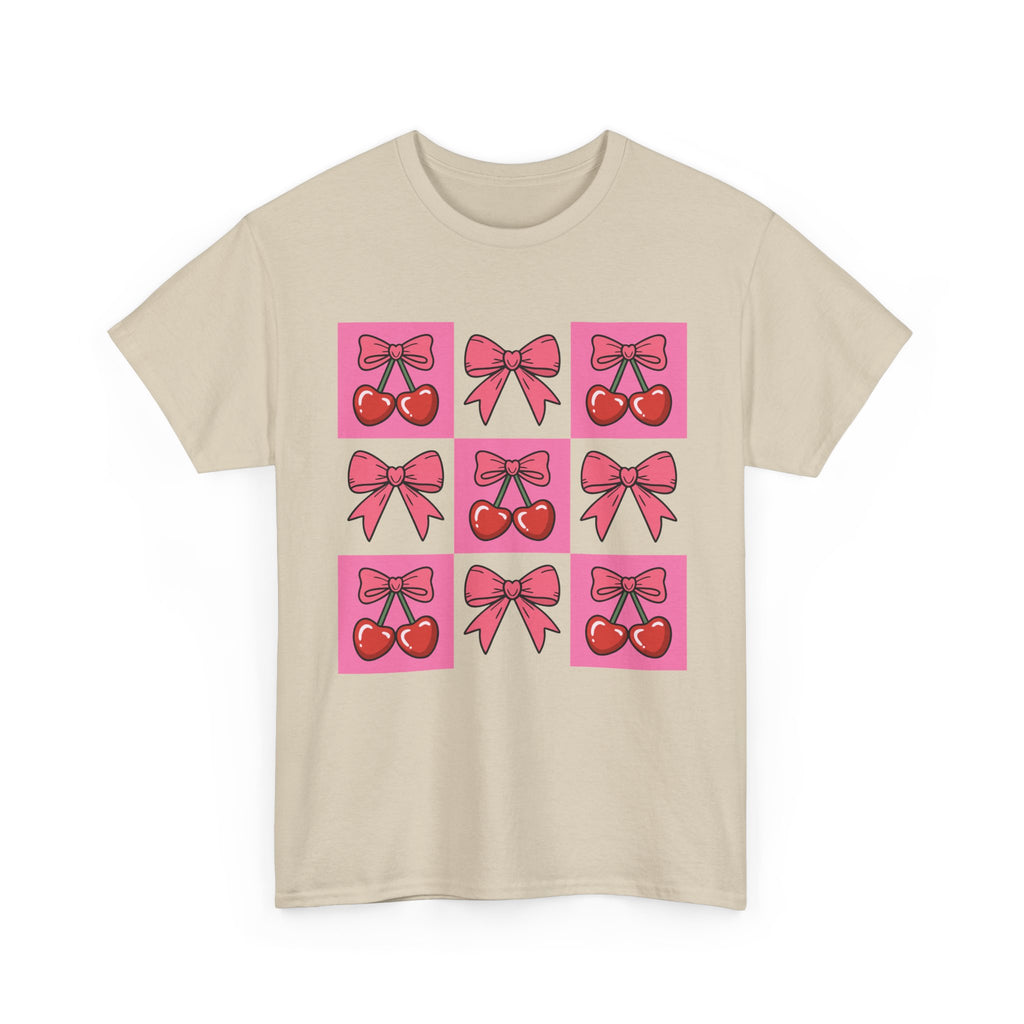 Cherry & Pink Bow Checkered Unisex Cotton Tee