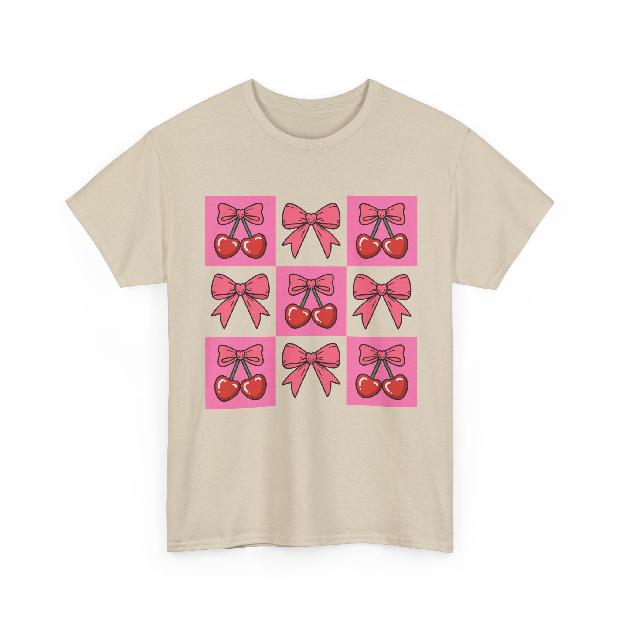 Cherry & Pink Bow Checkered Unisex Cotton Tee