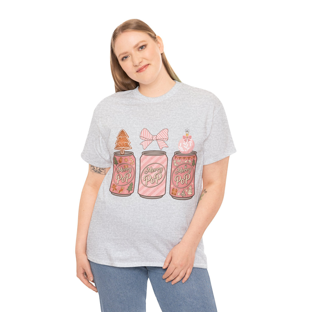 Merry Pop Christmas Soda Can Tee — Pastel Holiday Graphic Unisex Cotton T-Shirt