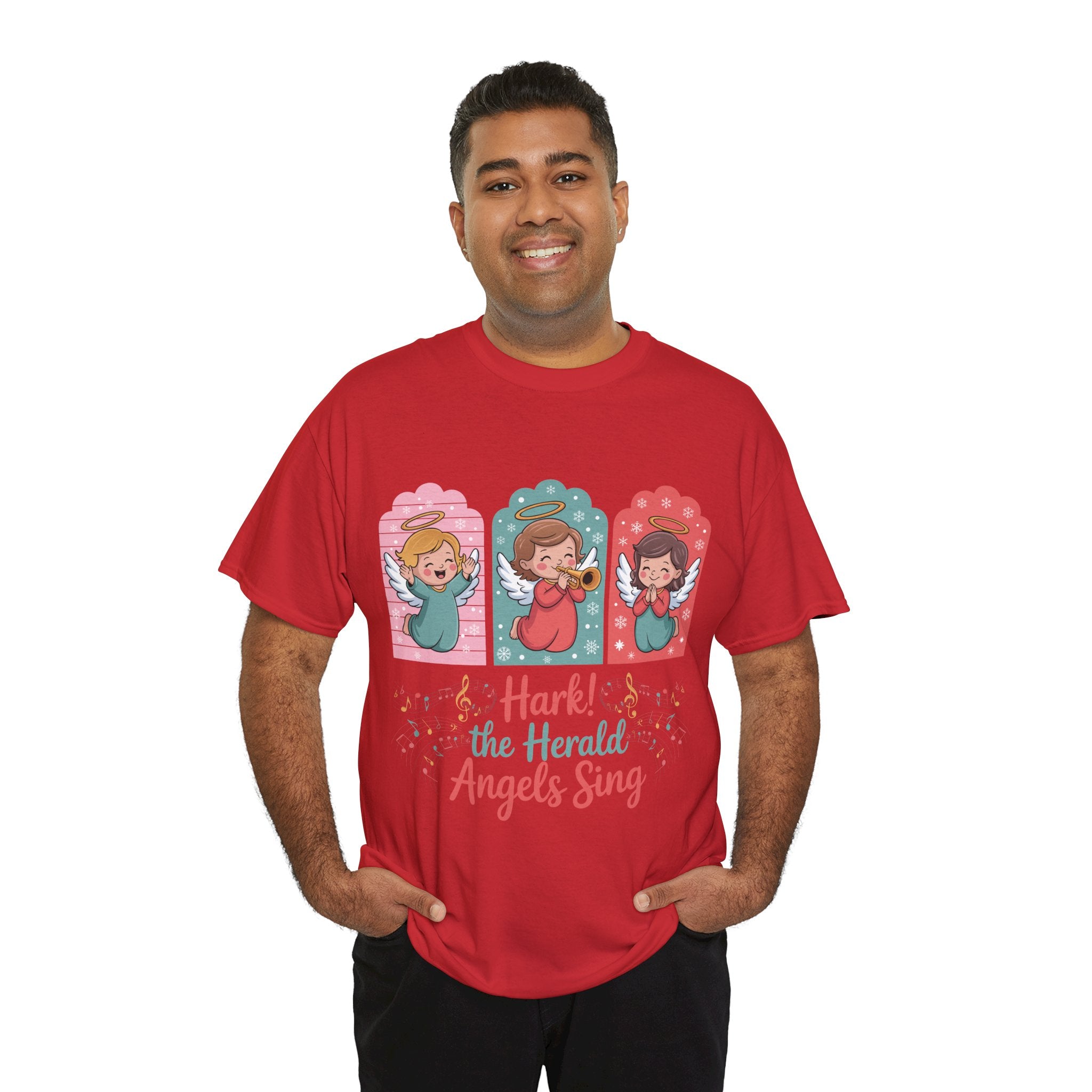 Hark! The Herald Angels Sing Tee — Three Singing Angels Christmas Unisex Cotton T-Shirt