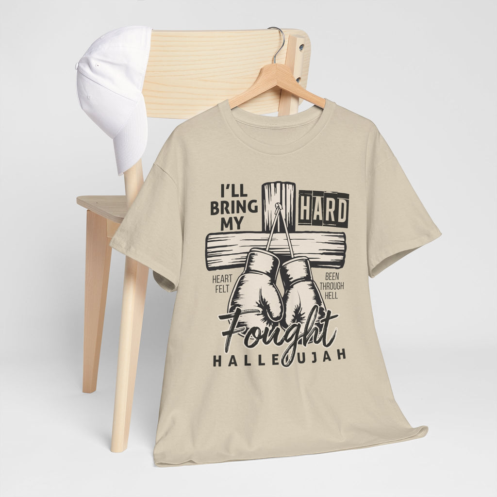 Christian Boxing Gloves Cross Tee — "I’ll Bring My Hard-Fought Heart."Unisex Cotton Tee