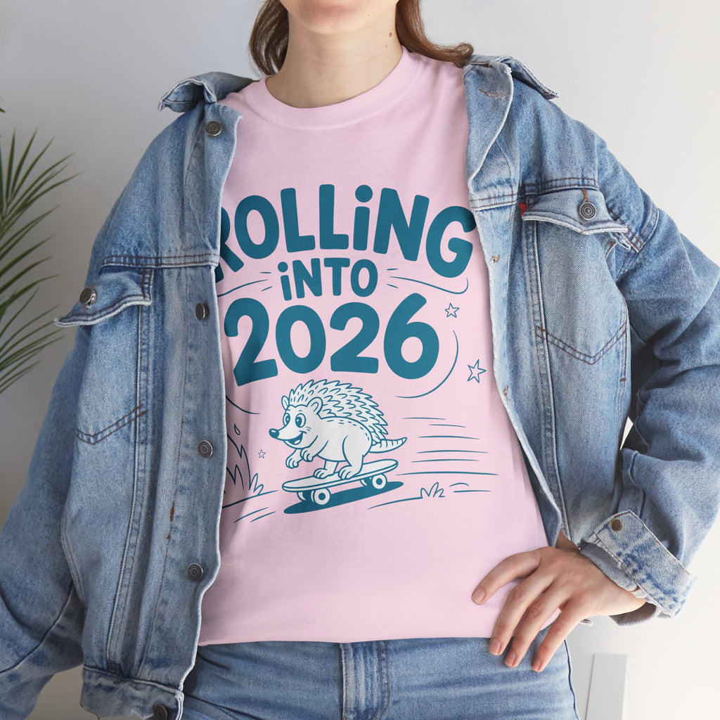 Rolling Into 2026 Hedgehog Skateboard Unisex Cotton Tee