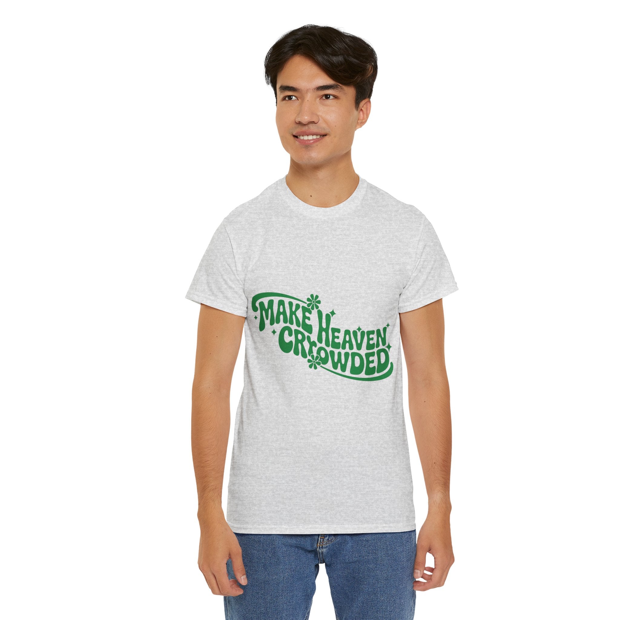 Make Heaven Crowded Retro Floral Christian Unisex Cotton T-Shirt