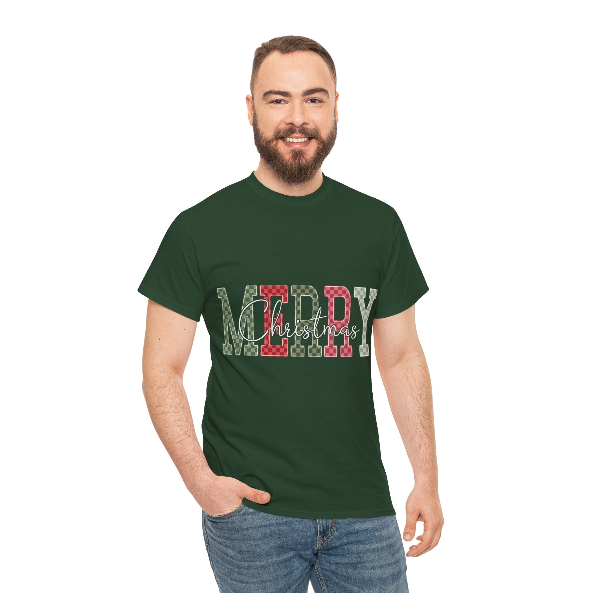 Plaid Merry Christmas Unisex Cotton Tee