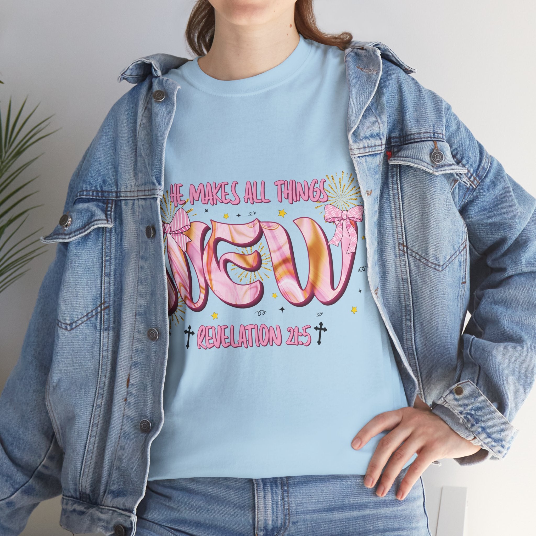 Christian Marble Tee — “He Makes All Things New” (Revelation 21:5)... Unisex Cotton Tee