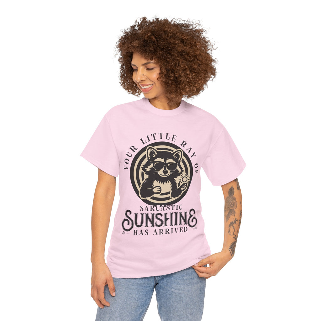 Cool Raccoon Sunglasses T-Shirt — Raccoon Holding Sun Graphic Unisex Cotton Tee