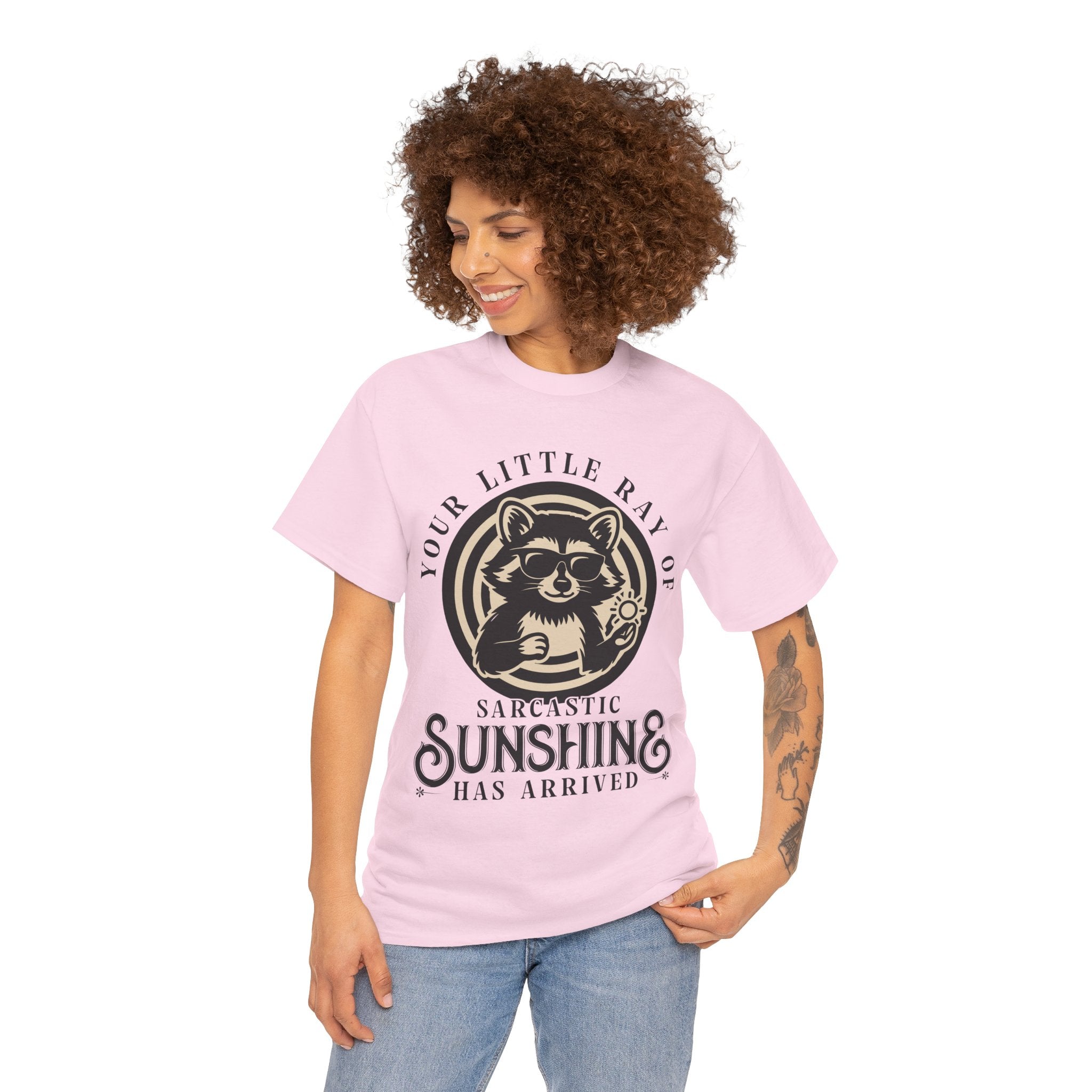 Cool Raccoon Sunglasses T-Shirt — Raccoon Holding Sun Graphic Unisex Cotton Tee