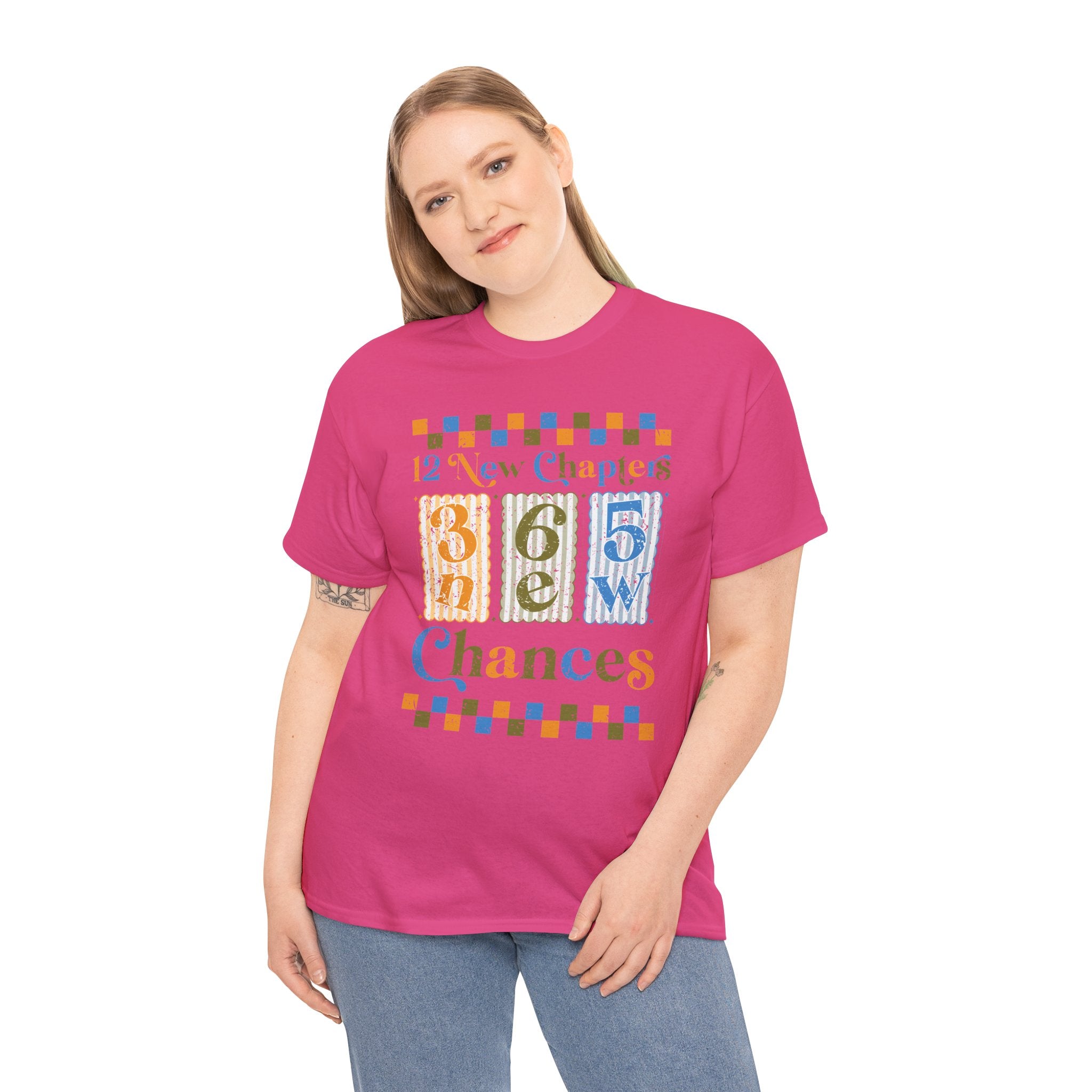 Retro '12 New Chapters, 365 New Chances' T-Shirt — Colorful Distressed Vintage Unisex Cotton Tee