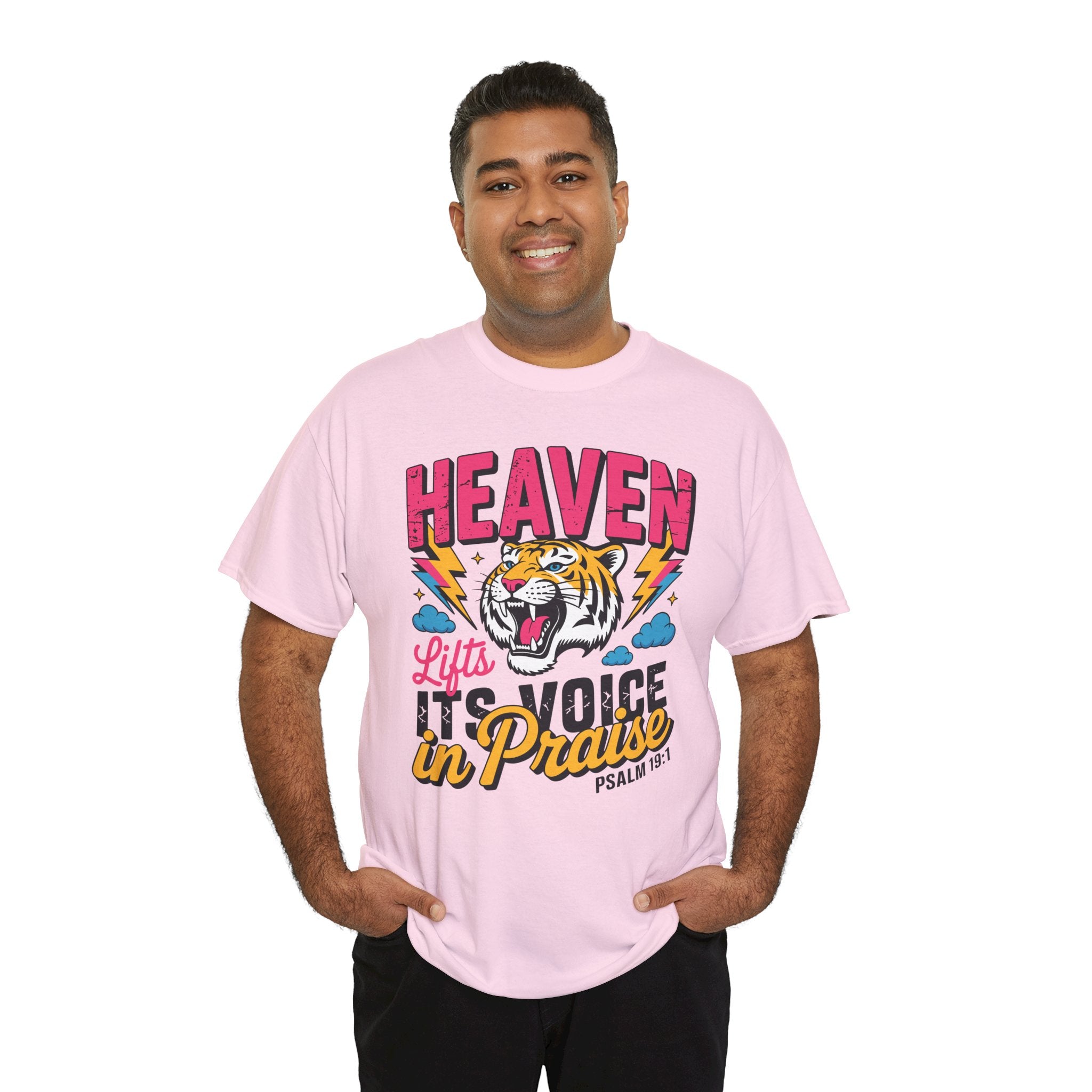 Psalm 19:1 Tiger Praise T-Shirt — Bold Christian Roaring Tiger Graphic.Unisex Cotton Tee