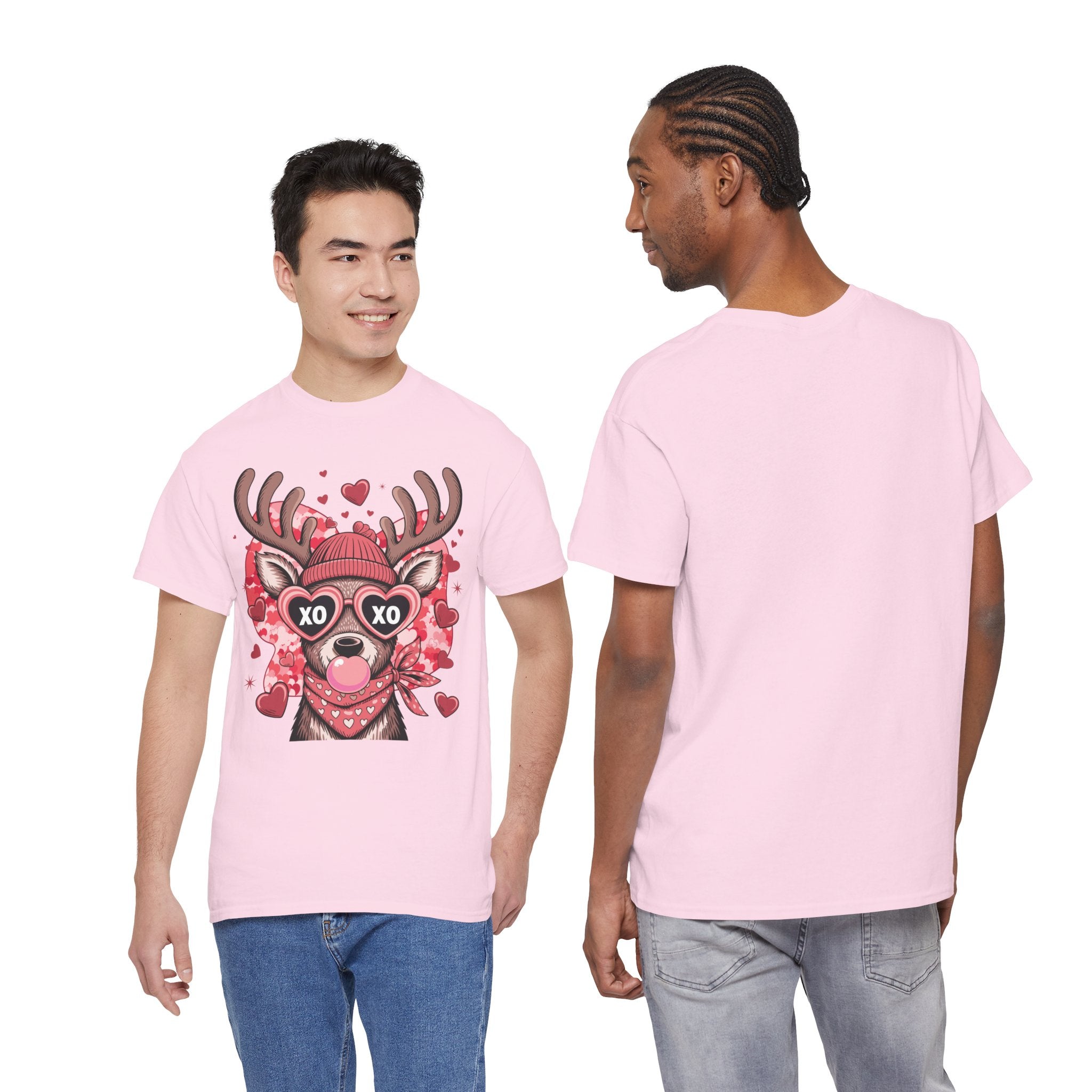 Valentine Deer Tee — Cute XO Heart Glasses, Beanie & Scarf Unisex Cotton Tshirt