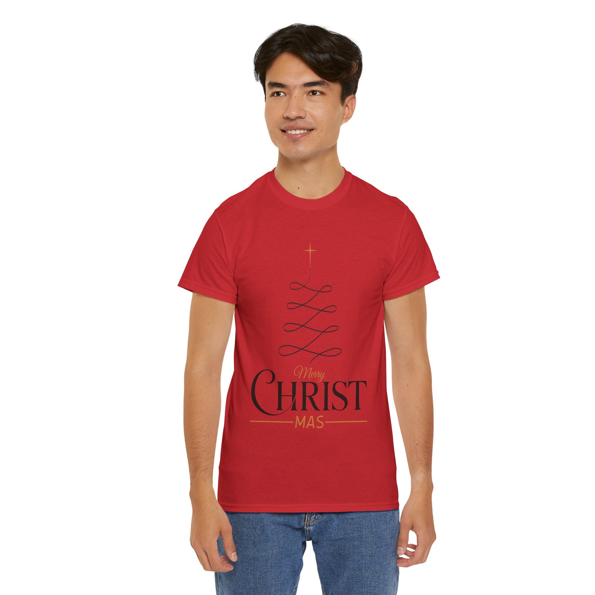 Merry Christmas Gold Cross Tree Unisex Cotton Tee