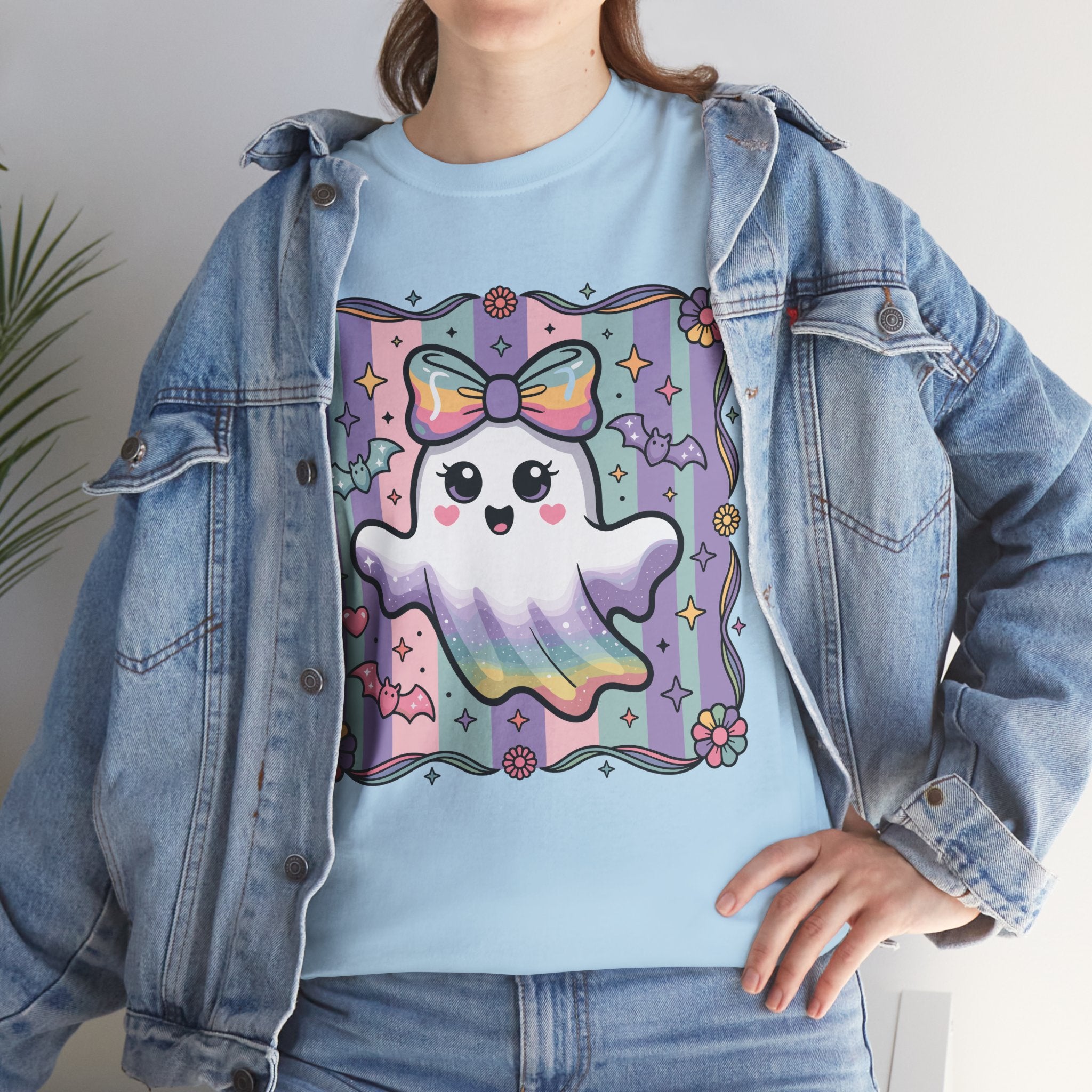 Pastel Ghost Rainbow Bow Unisex Cotton Tee