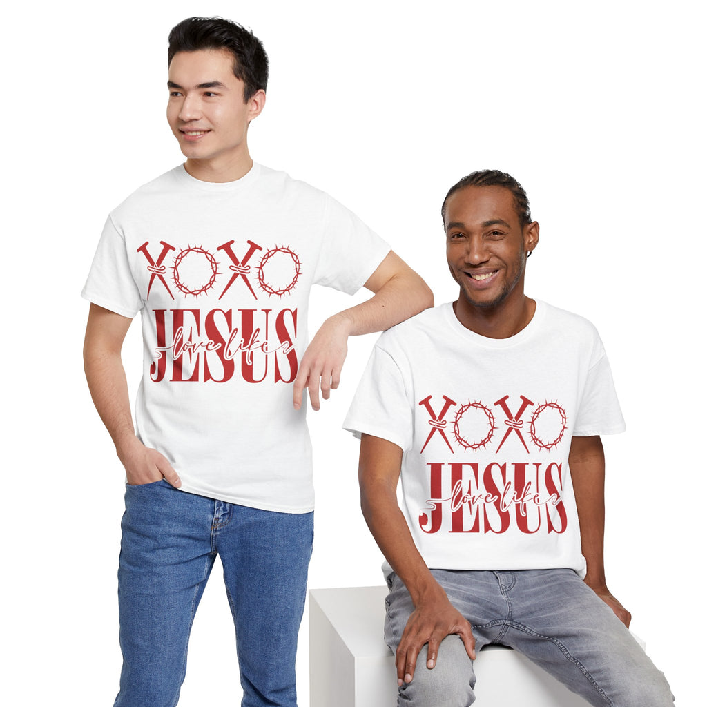 Christian Valentine T-Shirt — "XOXO Jesus Love Life" Nails & Thorn Crown Design Unisex Cotton Tee