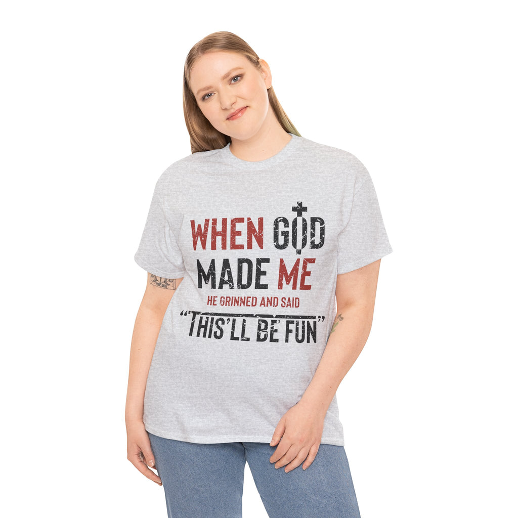 Humorous Grunge Quote Tee — "When He Saw Me, He Grinned and Said"Unisec Cotton Tee