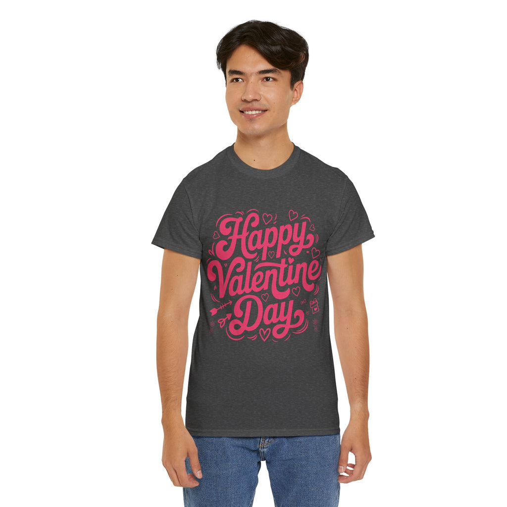 Happy Valentine Day Tee — Pink Heart & Love Icons Valentine's Unisex Cotton Shirt