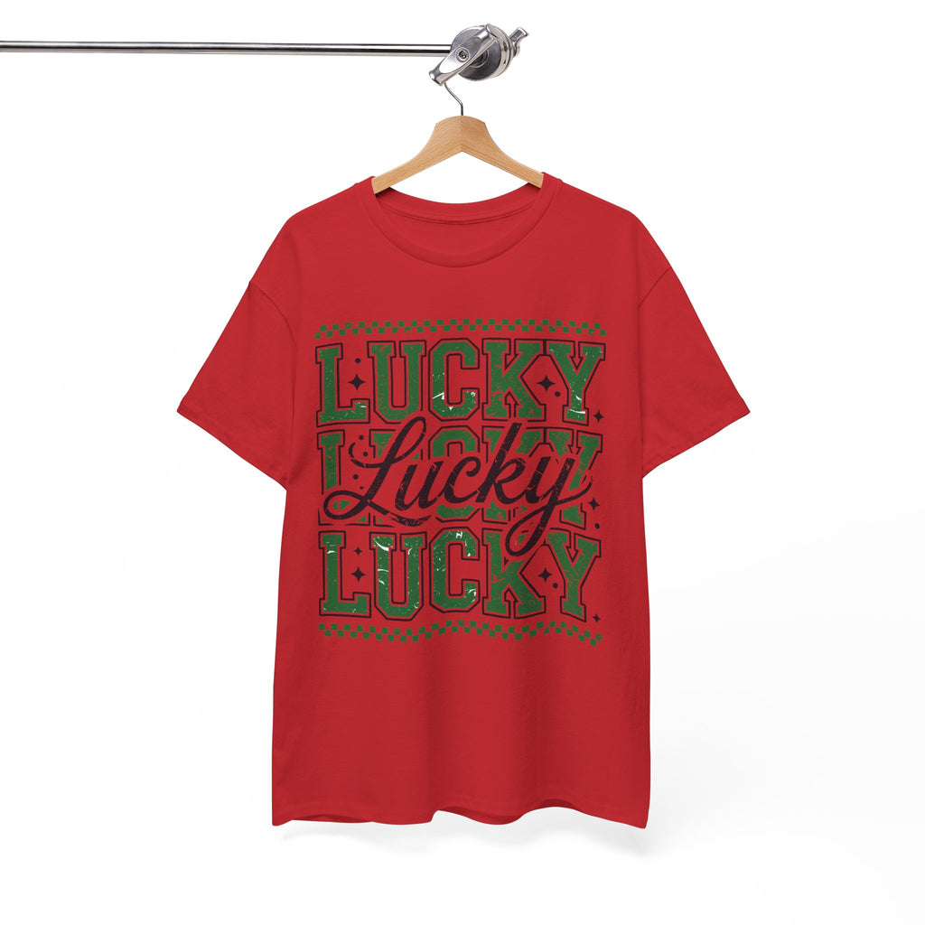 Lucky Varsity Tee — Layered Green ‘Lucky’ Graphic Unisex Cotton Tee