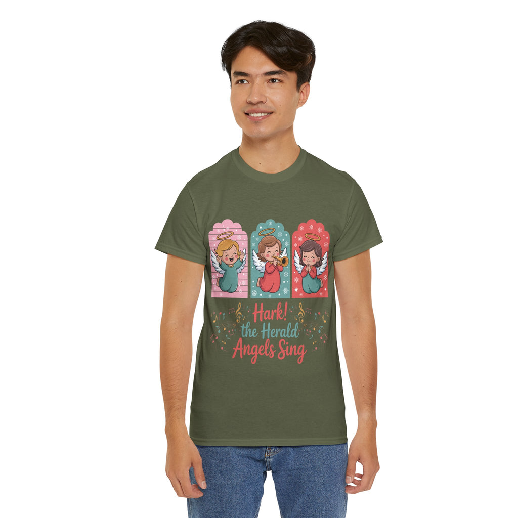 Hark! The Herald Angels Sing Tee — Three Singing Angels Christmas Unisex Cotton T-Shirt