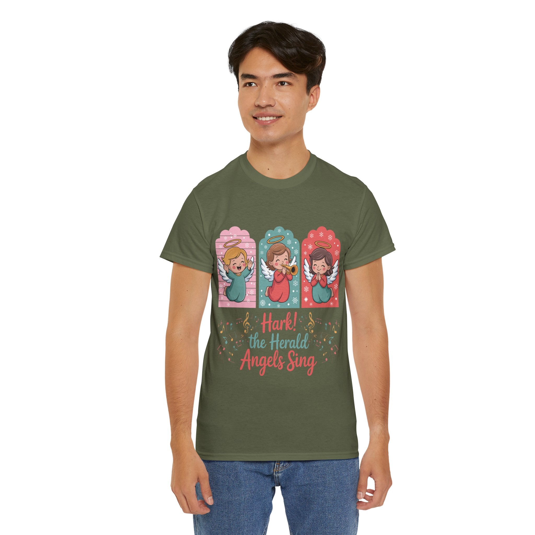 Hark! The Herald Angels Sing Tee — Three Singing Angels Christmas Unisex Cotton T-Shirt