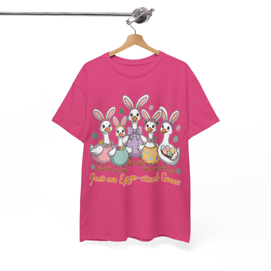 Just an Eggs-cited Goose Easter Tee — Funny Geese in Bunny Ears Unisex Cotton Tee