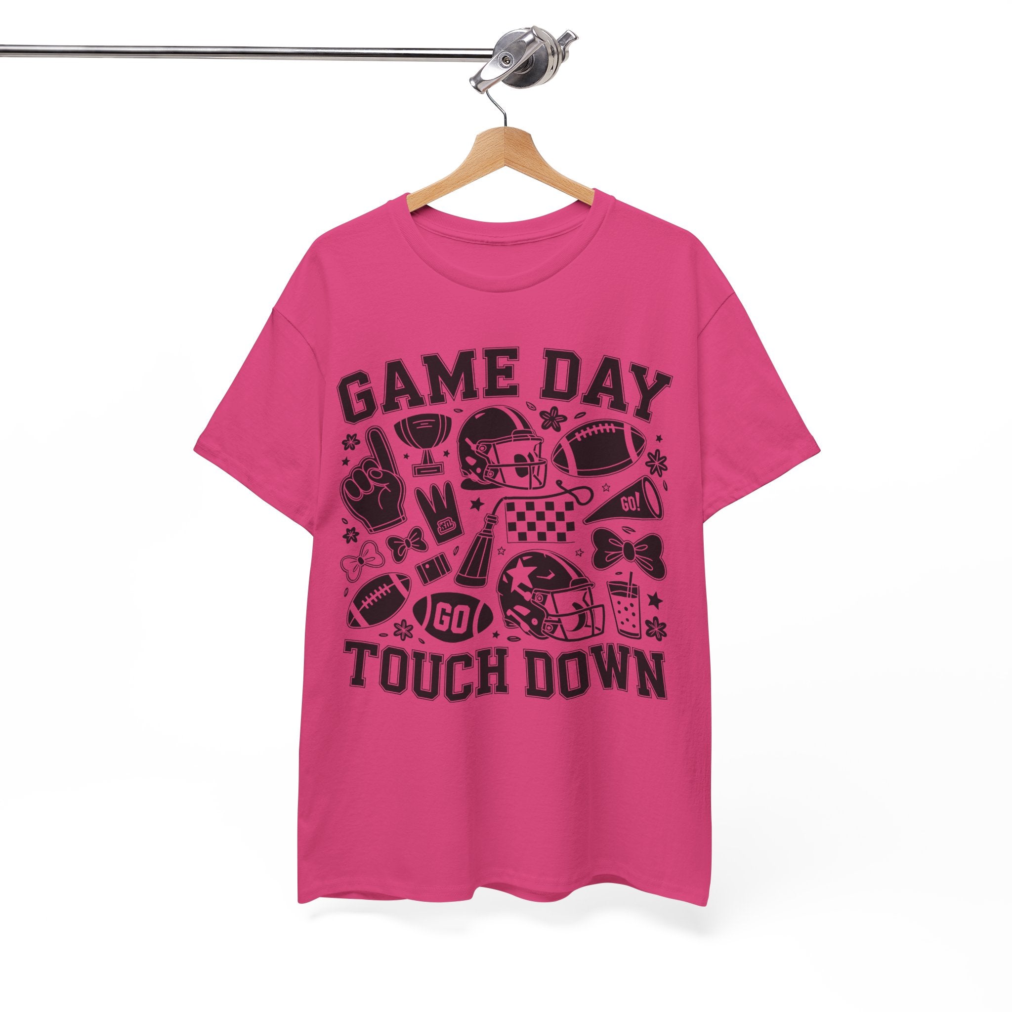 Game Day Touch Down Football T‑Shirt — Helmet & Cheer Monochrome Design Unisex Cotton Tee