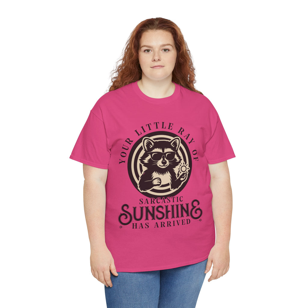 Cool Raccoon Sunglasses T-Shirt — Raccoon Holding Sun Graphic Unisex Cotton Tee
