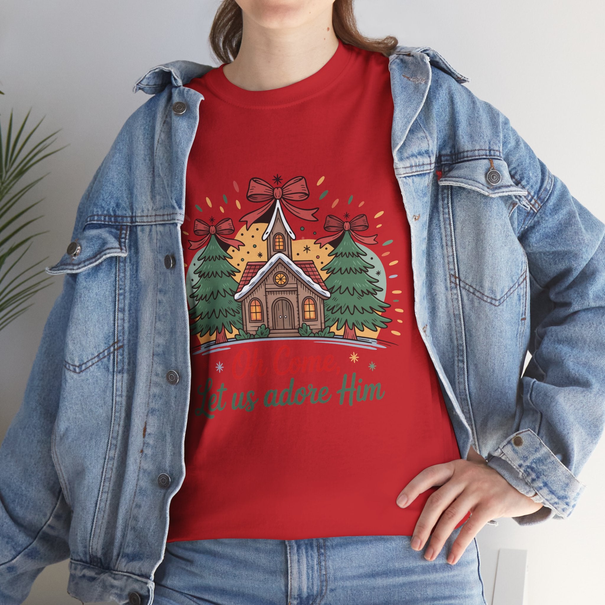 Oh Come Let Us Adore Him Christmas Tee — Church & Trees Holiday Unisex Cotton Tshirt
