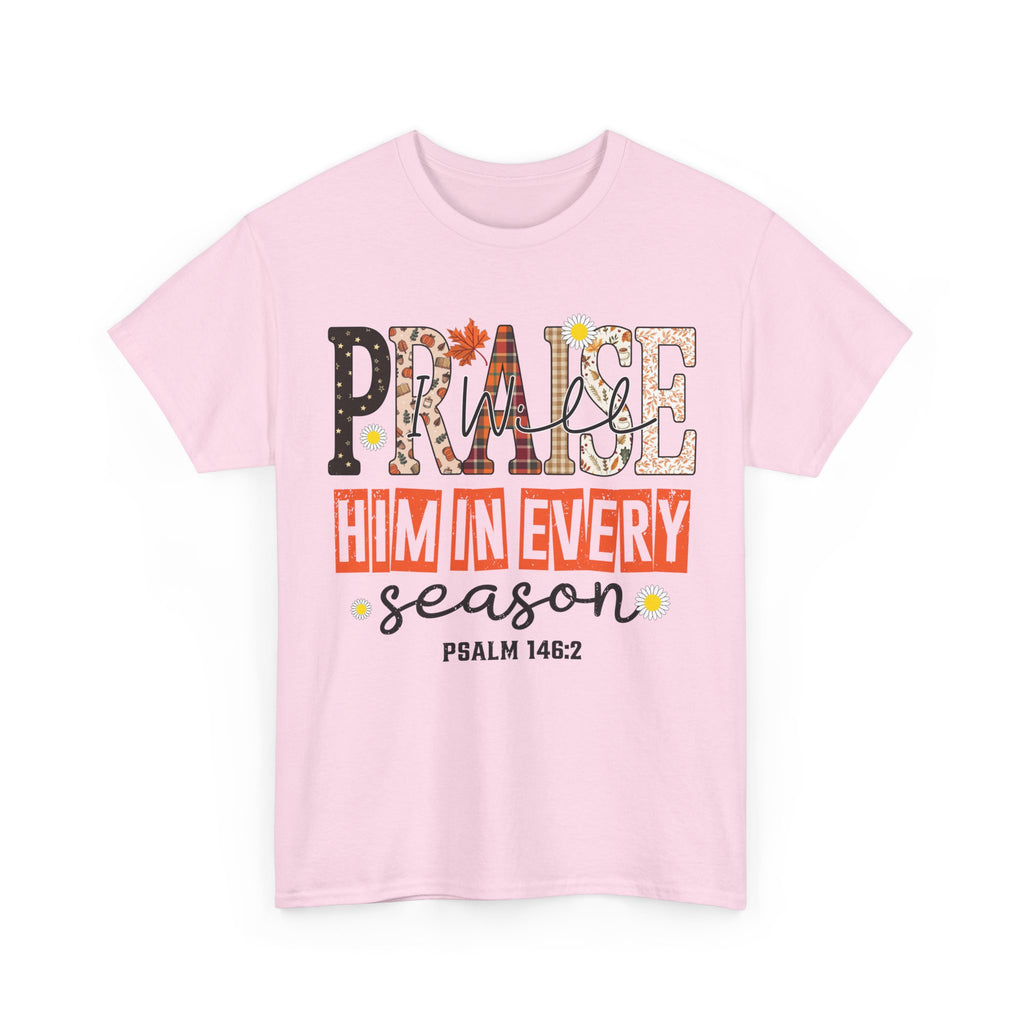 Praise Him In Every Tee — Fall Daisies & Leaf Floral Graphic Unisex Cotton T-Shirt