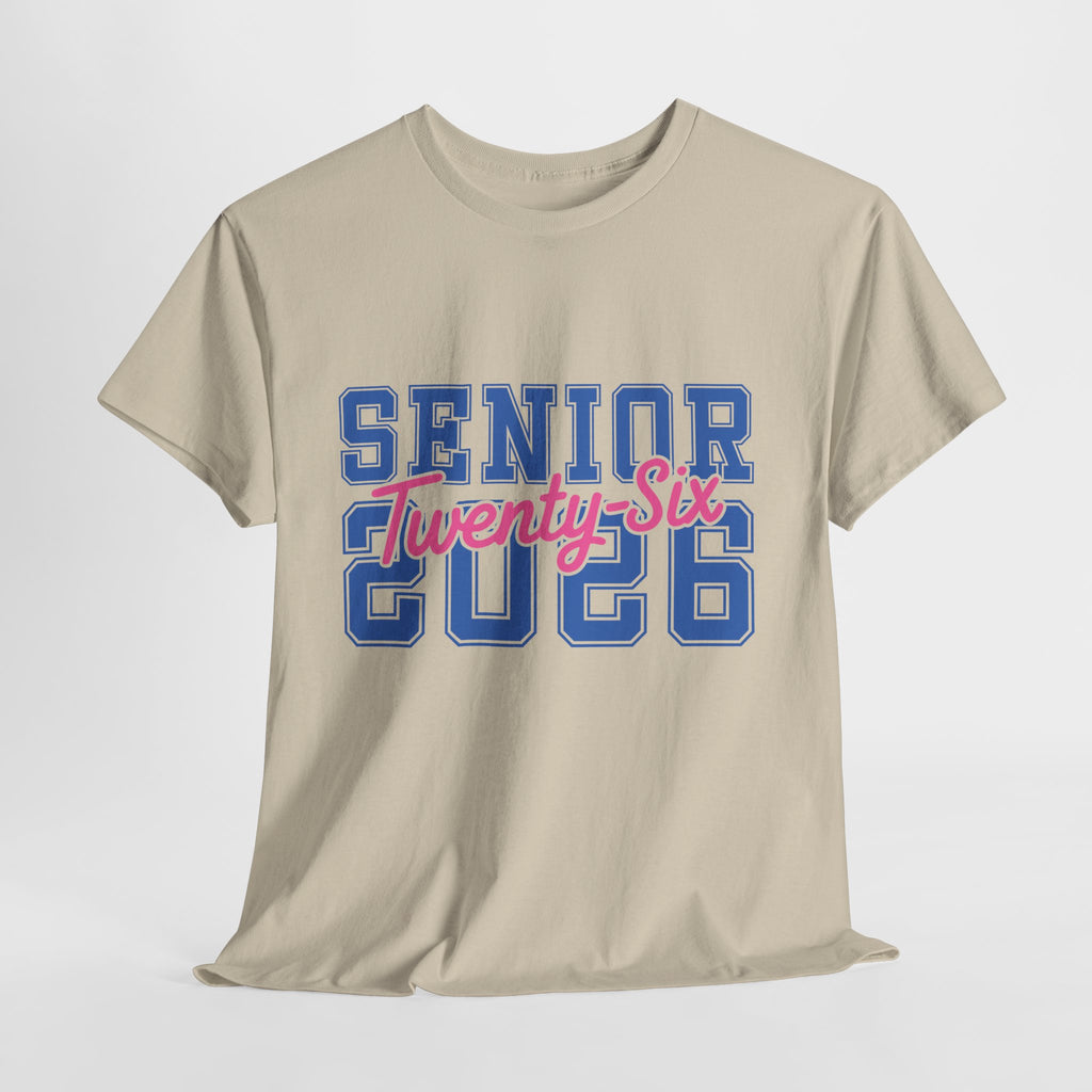 Senior 2026 Tee — Pink Varsity Block with Blue Script Overlay Unisex Cotton Tee