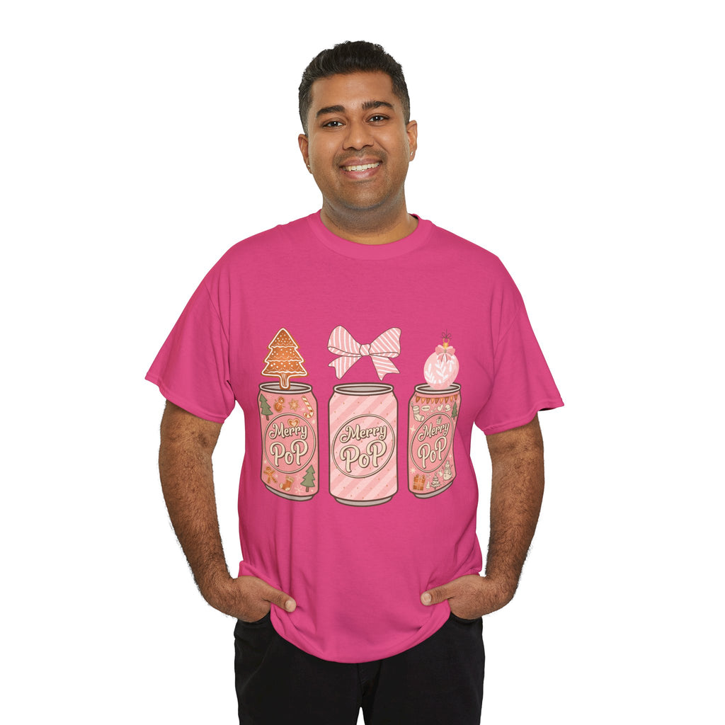 Merry Pop Christmas Soda Can Tee — Pastel Holiday Graphic Unisex Cotton T-Shirt