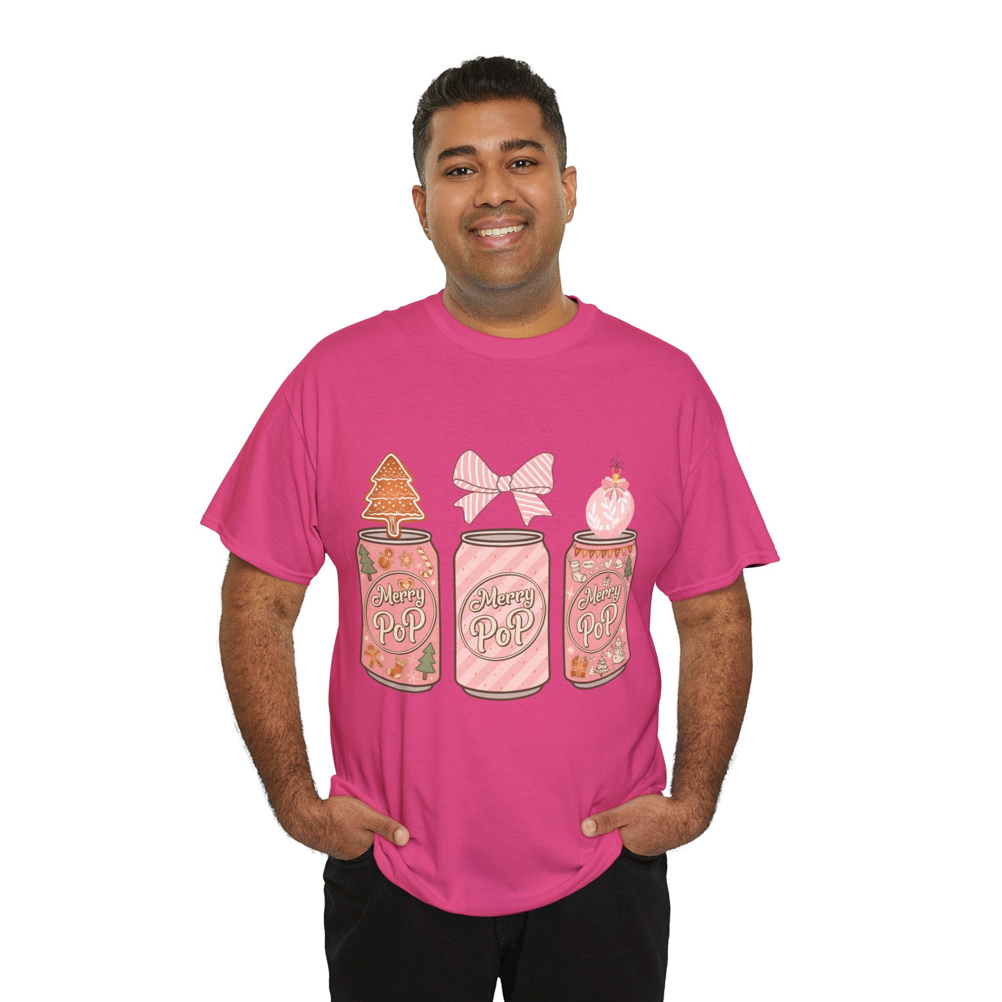 Merry Pop Christmas Soda Can Tee — Pastel Holiday Graphic Unisex Cotton T-Shirt