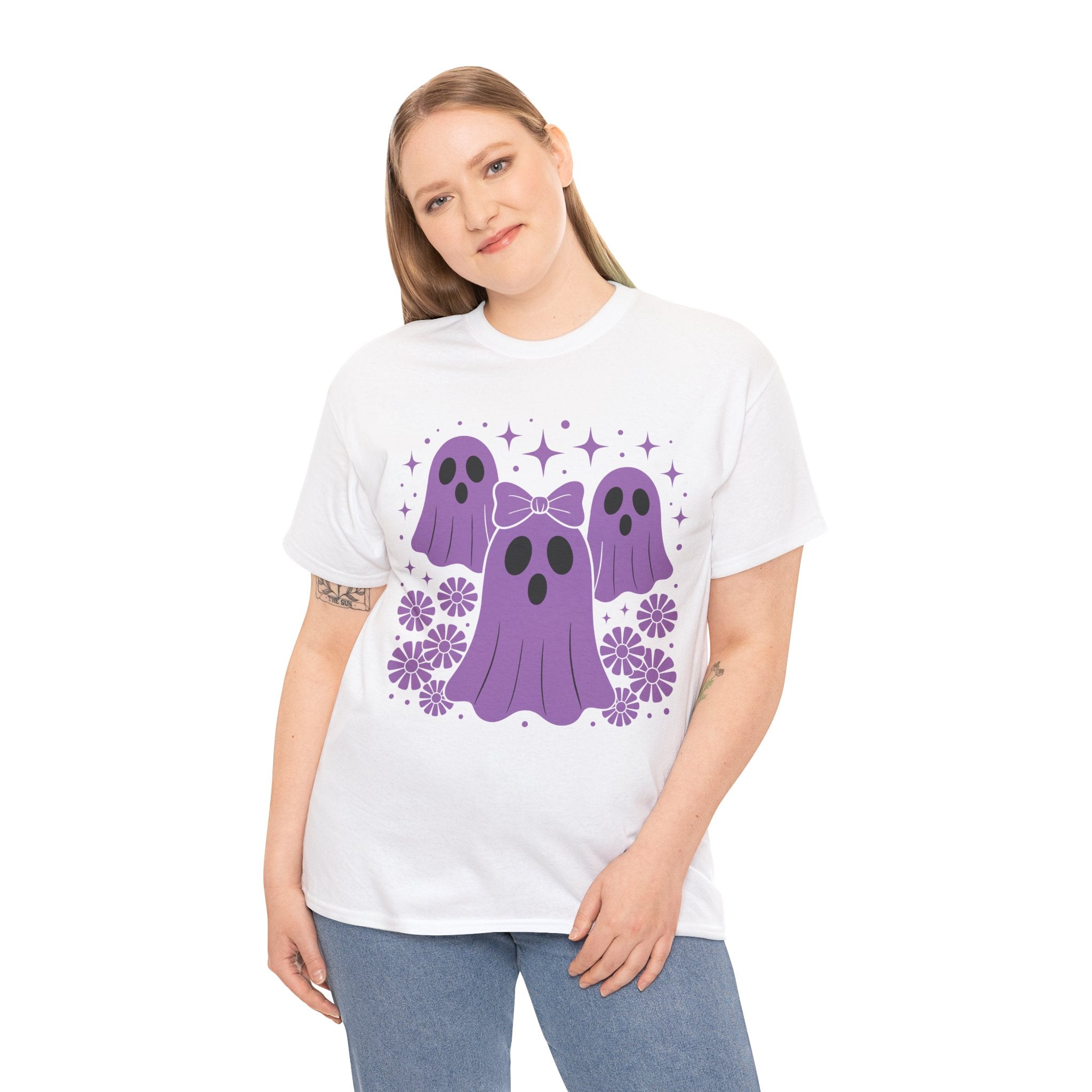 Purple Ghost Halloween Unisex Cotton Tee