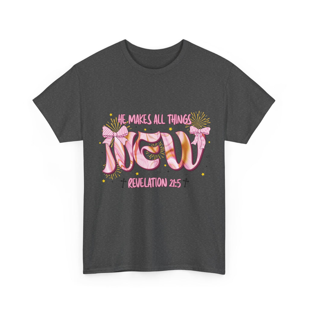 Christian Marble Tee — “He Makes All Things New” (Revelation 21:5)... Unisex Cotton Tee