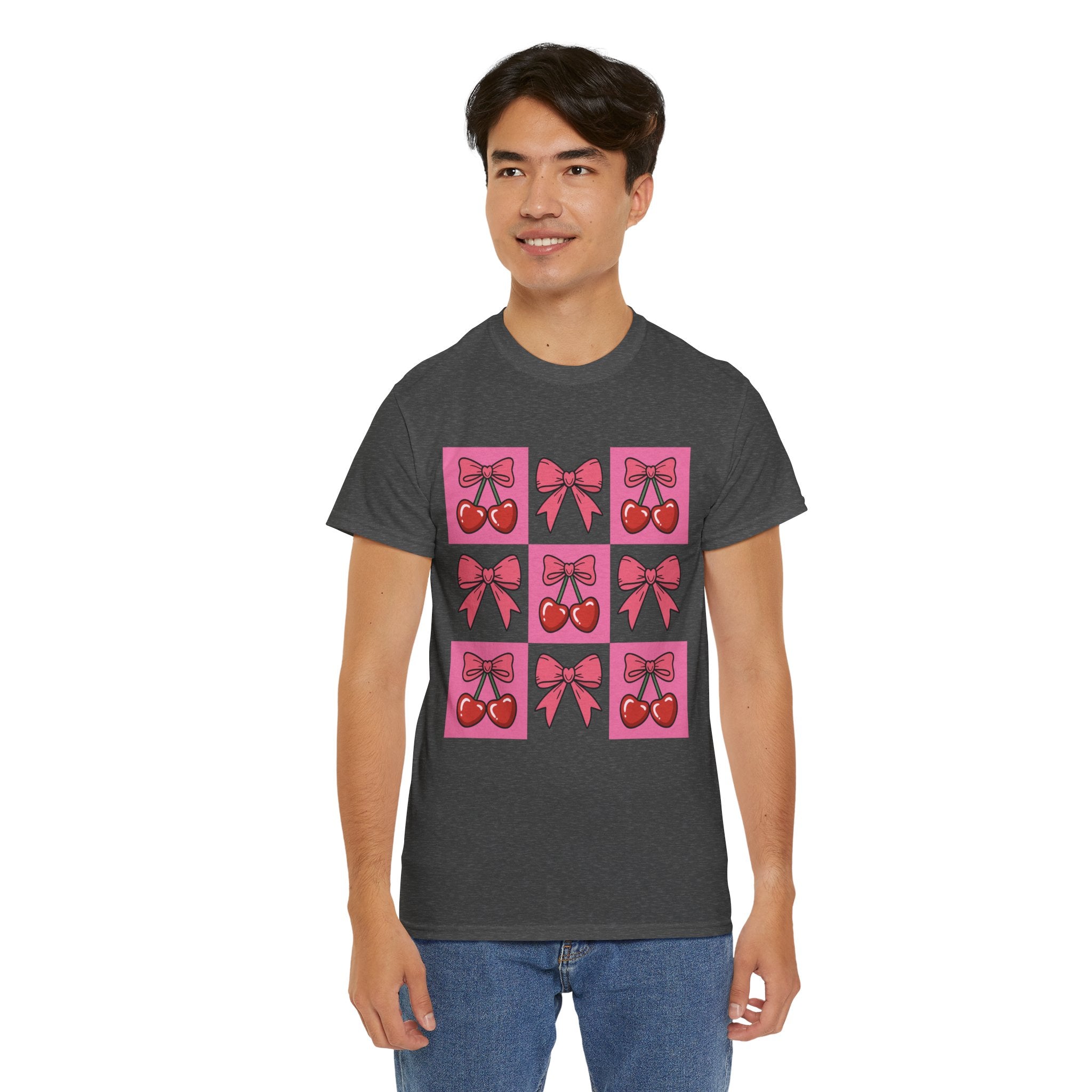 Cherry & Pink Bow Checkered Unisex Cotton Tee