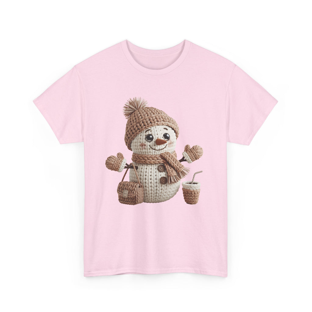 Snowman Knit‑Style Graphic Tee — Cute Faux‑Yarn Snowman with Hat, Scarf & Mittens.Unisex Cotton Tee