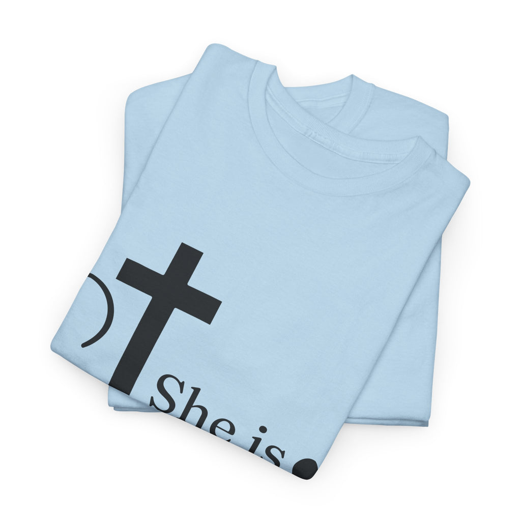 Proverbs 31:25 'She is Strong' T-Shirt – Christian Cross & Heart Unisex Cotton Tee