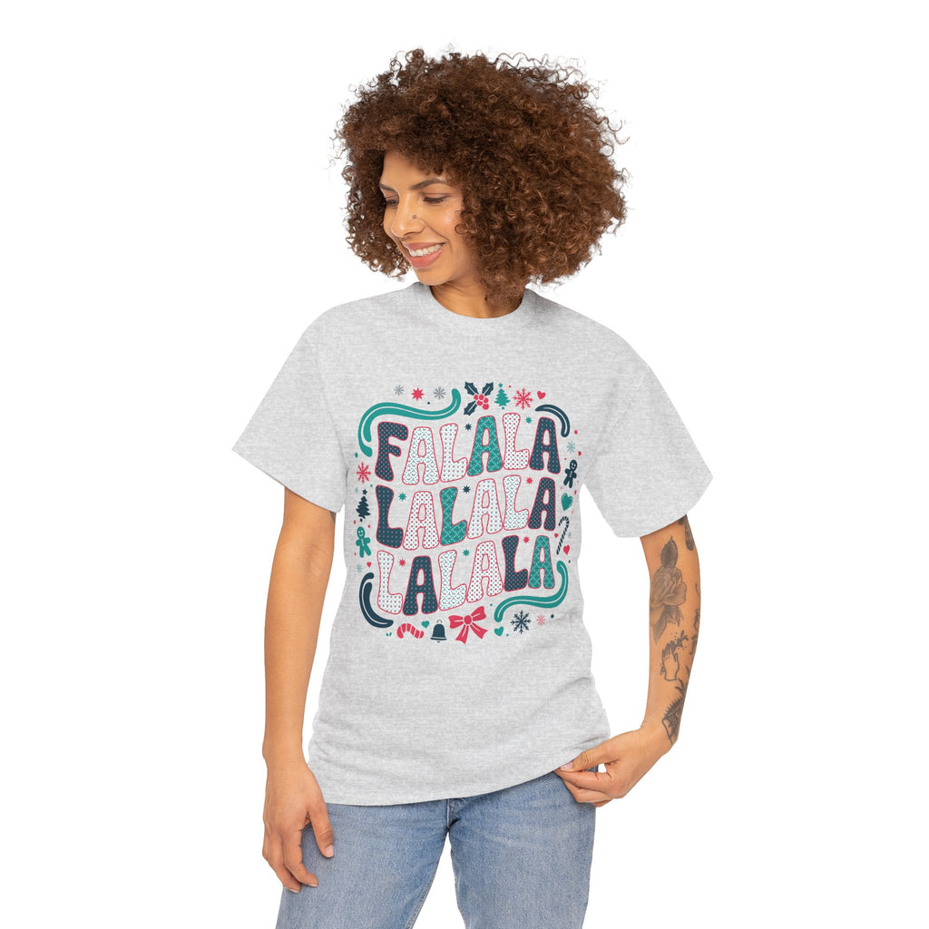 Fa La La La La Christmas T-Shirt — Festive Candy Cane & Gingerbread Holiday Unisex Cotton Tee