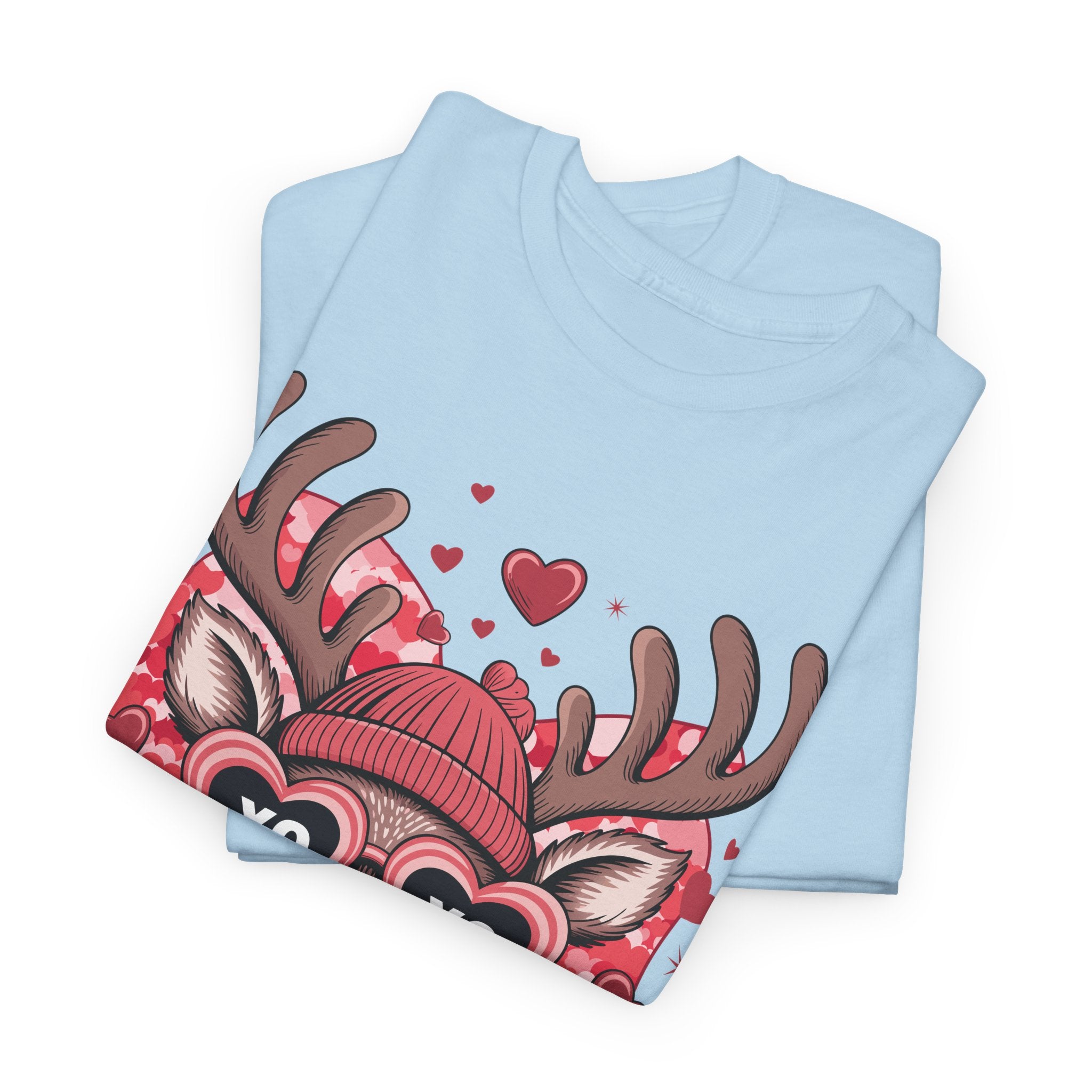 Valentine Deer Tee — Cute XO Heart Glasses, Beanie & Scarf Unisex Cotton Tshirt