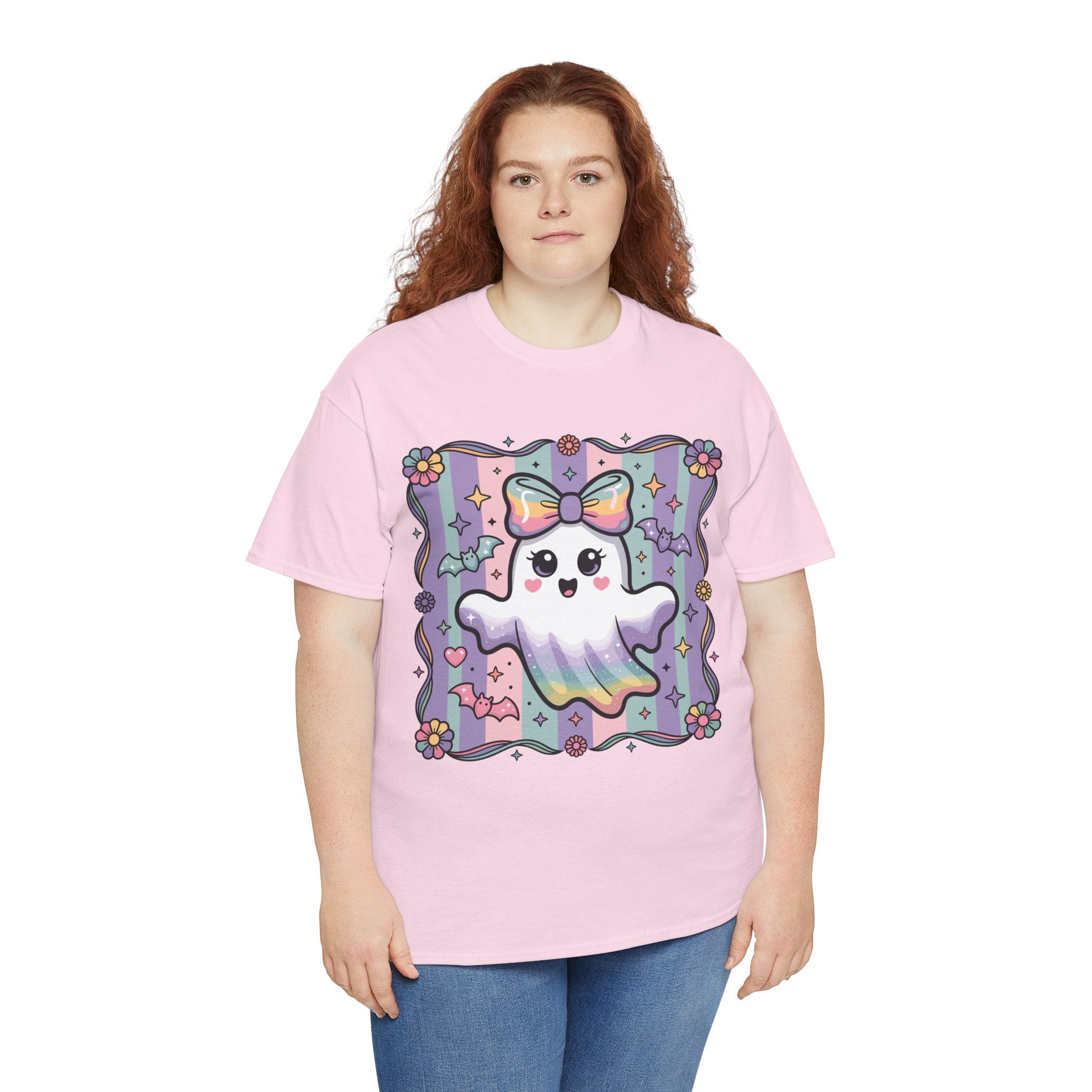 Pastel Ghost Rainbow Bow Unisex Cotton Tee