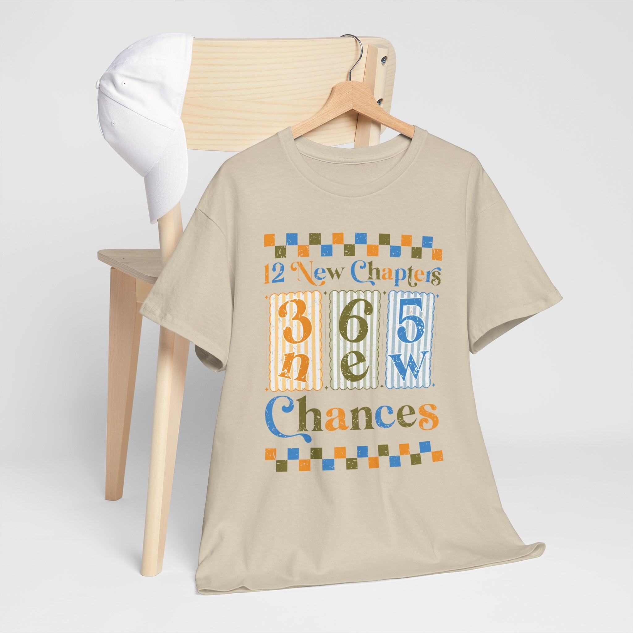 Retro '12 New Chapters, 365 New Chances' T-Shirt — Colorful Distressed Vintage Unisex Cotton Tee