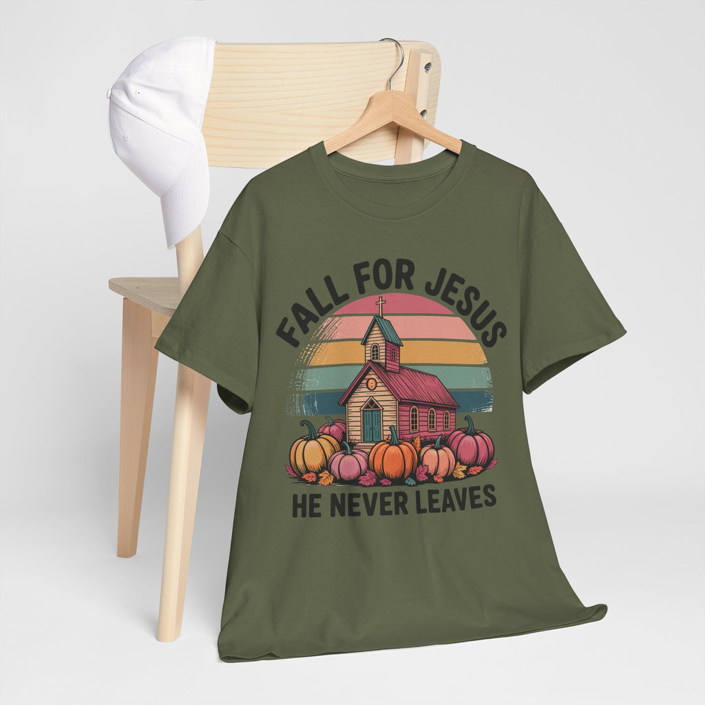 Jesus Leopard Print Fall T-Shirt — Pumpkins, Leaves & Floral Faith Unisex Cotton Tee