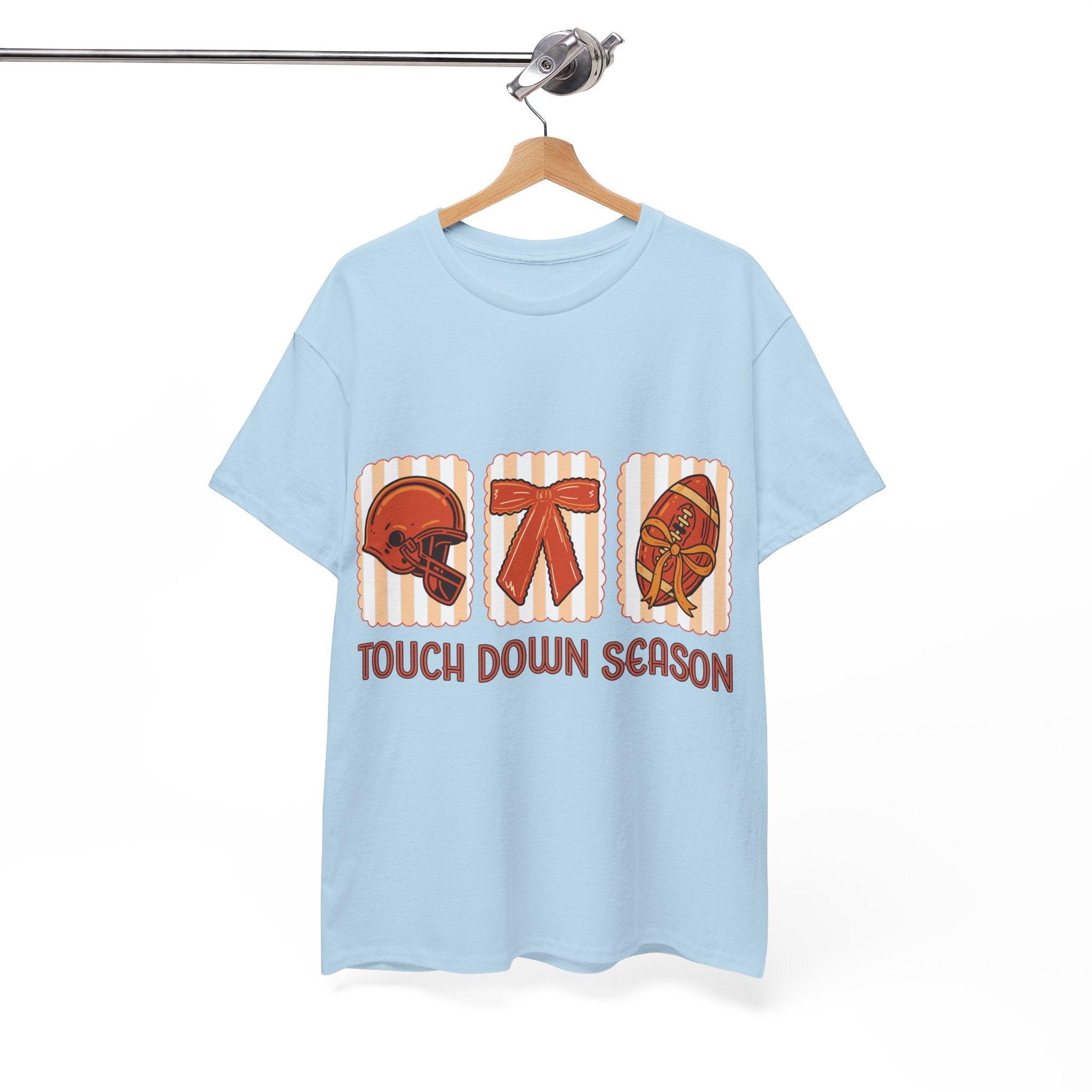 Touch Down Season Football Tee — Striped Fall Helmet & Bow Design Unisex Cotton Tee