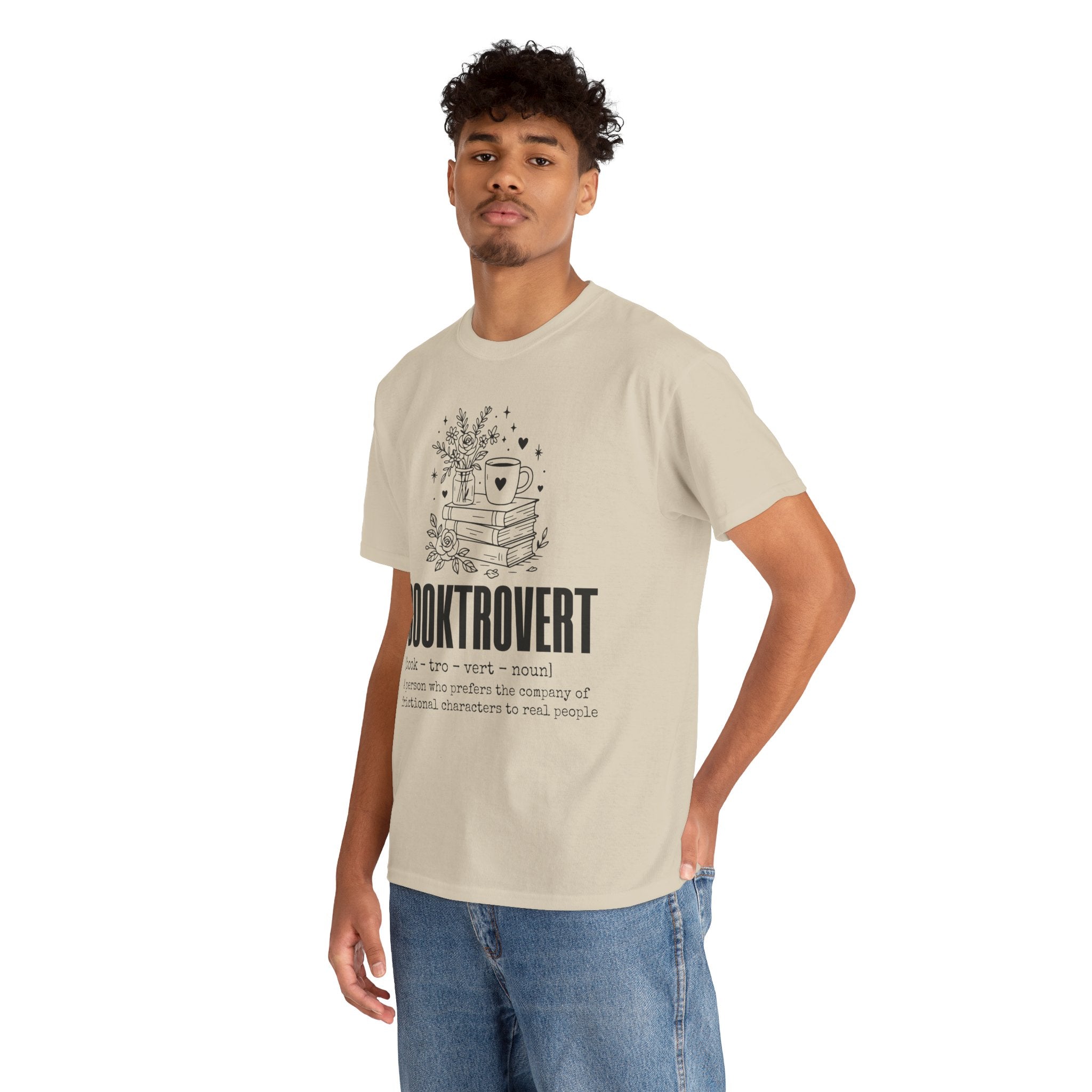 Booktrovert Graphic Tee — "Booktrovert" Definition, Books & Coffee Design Unisex Cotton Tee