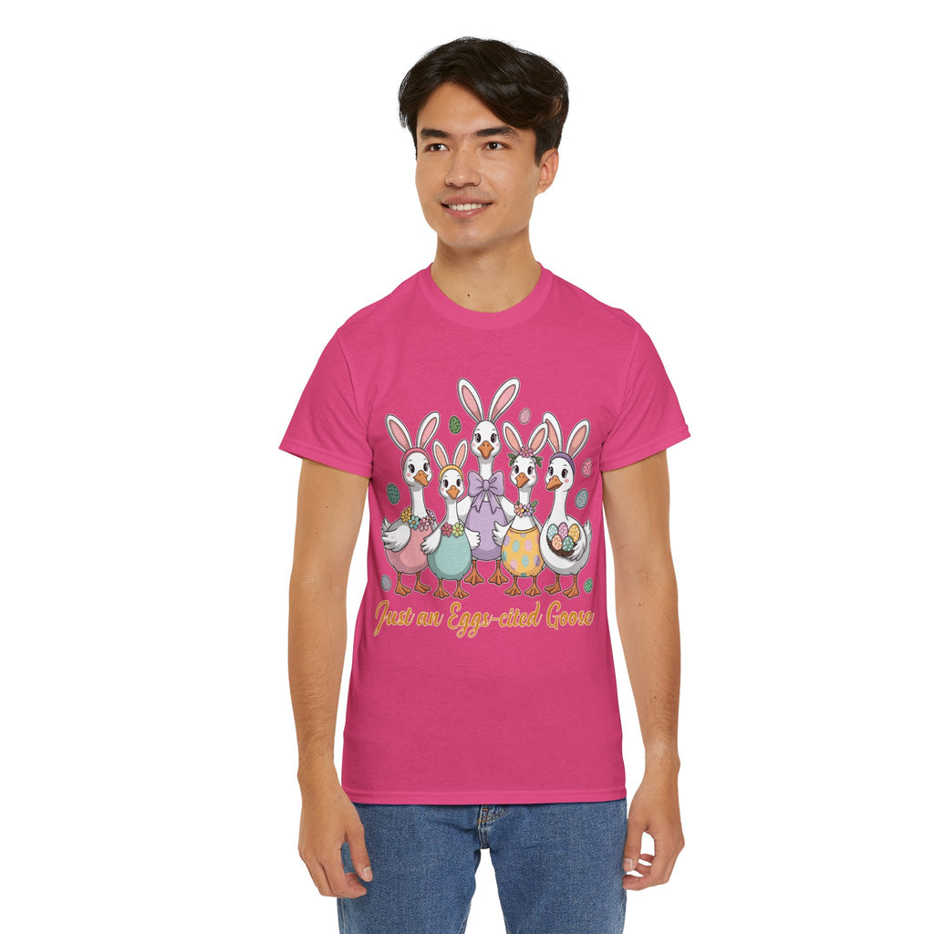 Just an Eggs-cited Goose Easter Tee — Funny Geese in Bunny Ears Unisex Cotton Tee