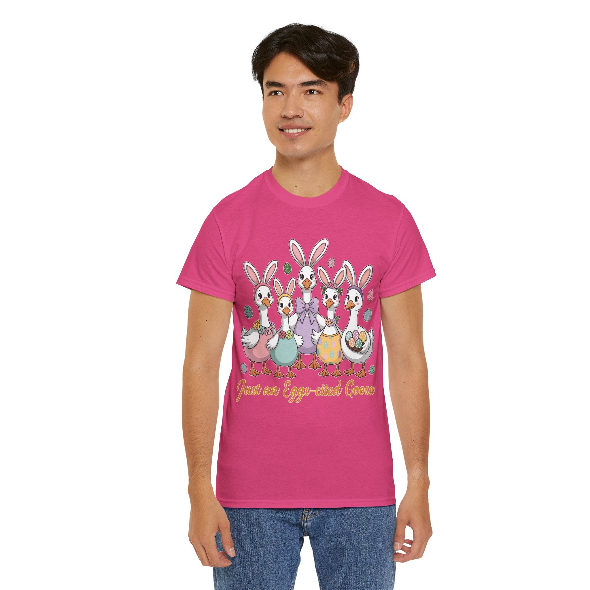 Just an Eggs-cited Goose Easter Tee — Funny Geese in Bunny Ears Unisex Cotton Tee