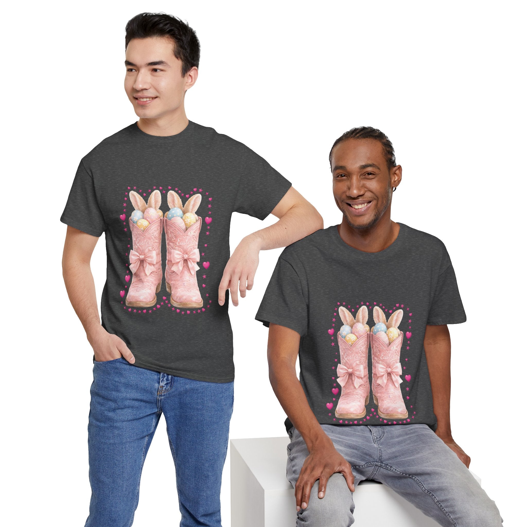 Easter Pink Western Boots Tee — Pastel Bunny Eggs & Bows Unisex Cotton Tee