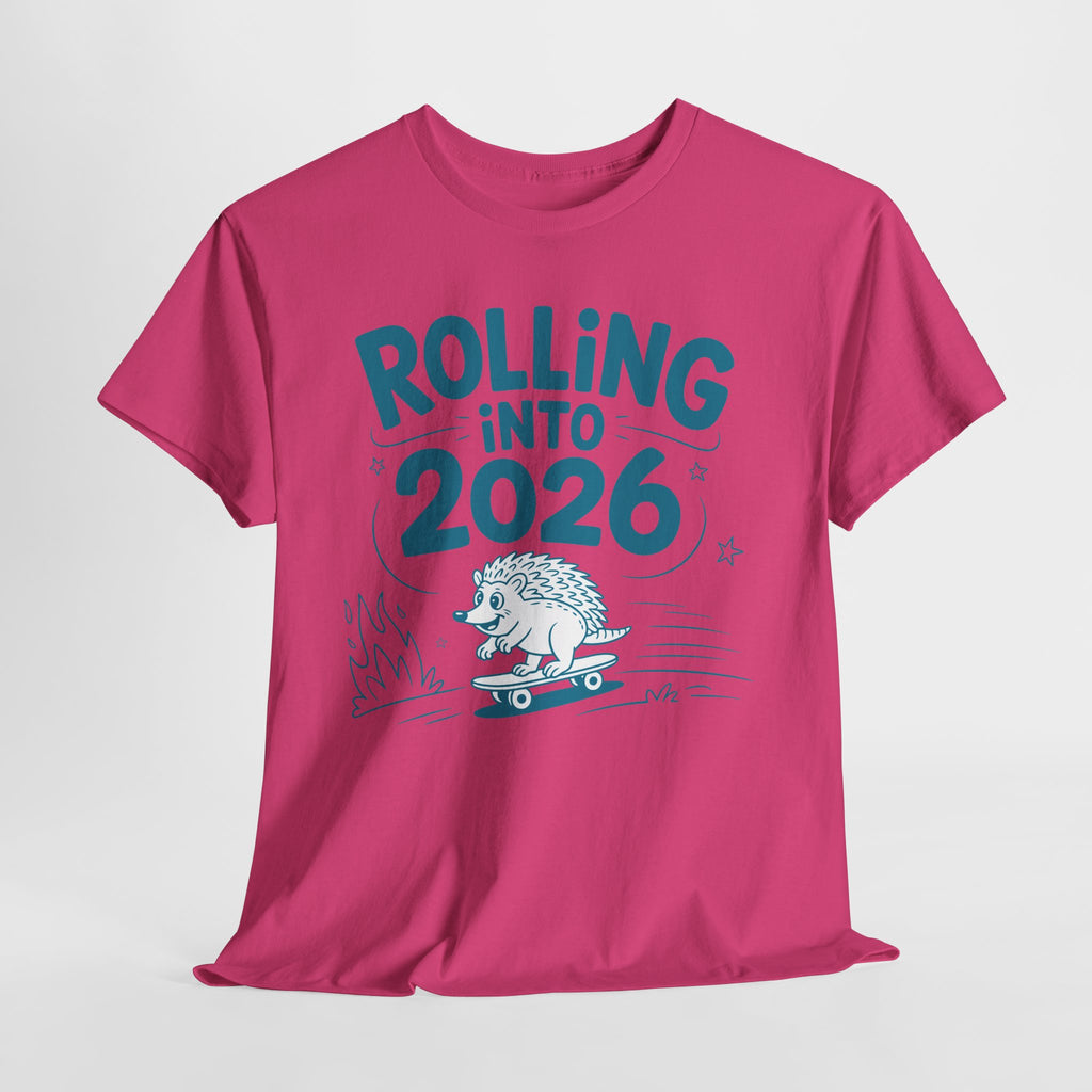 Rolling Into 2026 Hedgehog Skateboard Unisex Cotton Tee